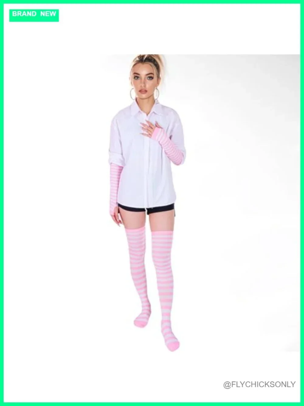 Striped Knee High Socks & Arm Warmer Fingerless Gloves Set
